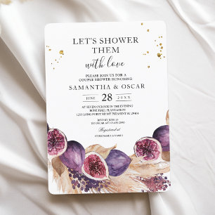 Modern Beauty Purple Figs & Pampas & Gold Drops Invitation