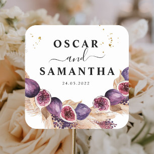 Modern Beauty Purple Figs & Pampas & Gold Drops Square Sticker