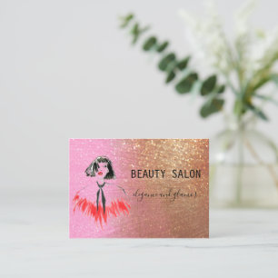 Modern Beauty Salon Glitter Gold Pink Business Card