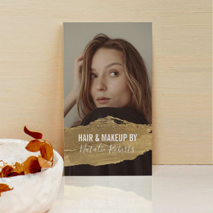 Modern Beauty Salon Gold Lipstick Stain Photo Business Card