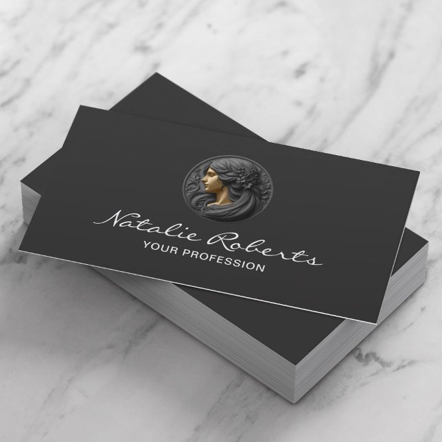 Modern Beauty Salon Logo Hair Stylist Elegant Dark Business Card (Creator Uploaded)