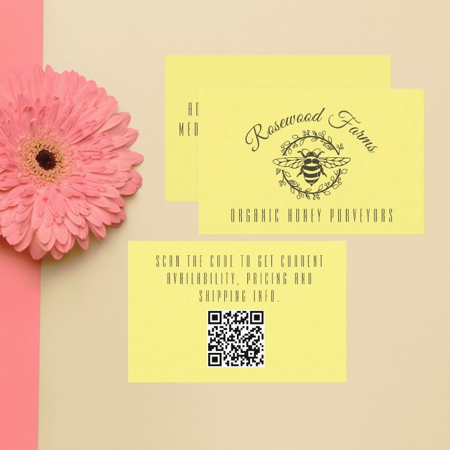Modern Bee Wreath with QR Code Business Card (Creator Uploaded)