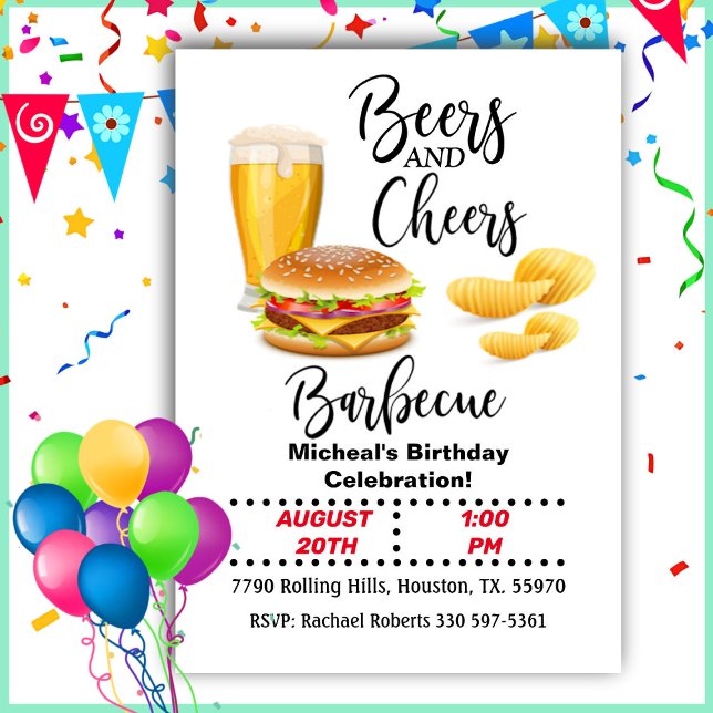 Modern Beer And Cheers  Barbecue Birthday  Invitation (Creator Uploaded)