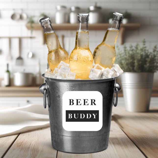 Modern Beer Buddy Black Funny Quote Square Sticker (Creator Uploaded)