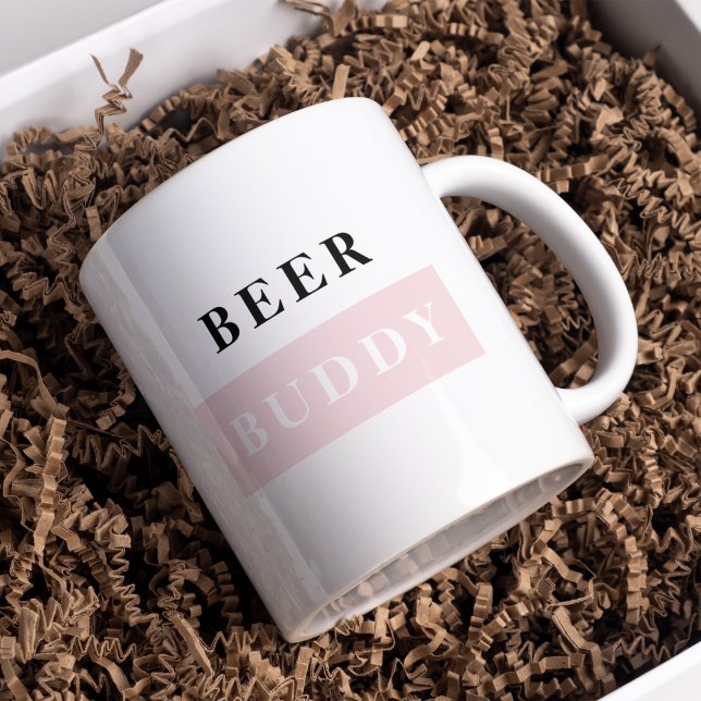 Modern Beer Buddy Black & Pink Funny Quote Mug (Creator Uploaded)