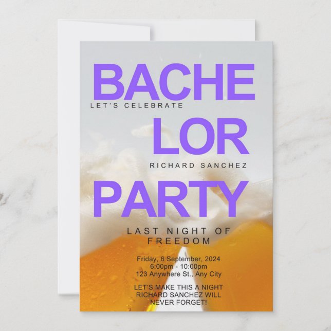 Modern Beer Inspired Bachelor Party Invitation (Front)