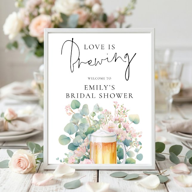 Modern Beer Love is Brewing Welcome Bridal Shower Poster (Creator Uploaded)