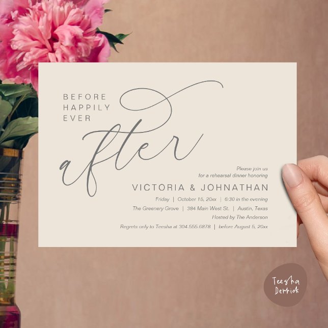 Modern Before Happily Ever After Rehearsal Dinner Invitation (Modern Before Happily Ever After Romantic Rehearsal Dinner Invites Card PDF Aesthetic Cream Grey)