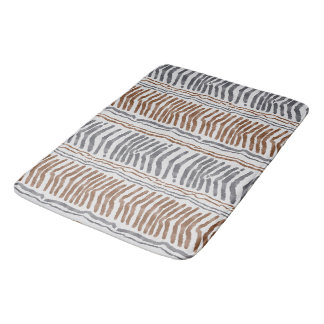 Modern Beige and Grey Striped Bathroom Rug
