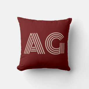 Modern Beige and Wine Monogram Cushion