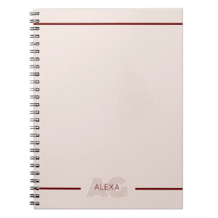 Modern Beige and Wine Monogram Notebook