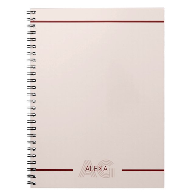 Modern Beige and Wine Monogram Notebook (Front)