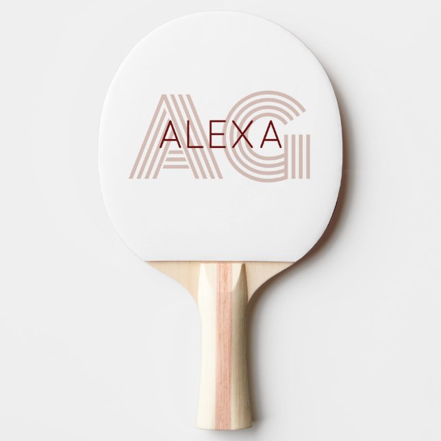 Modern Beige and Wine Monogram Ping Pong Paddle (Front)