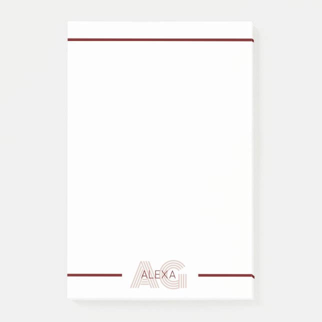 Modern Beige and Wine Monogram Post-it Notes (Front)