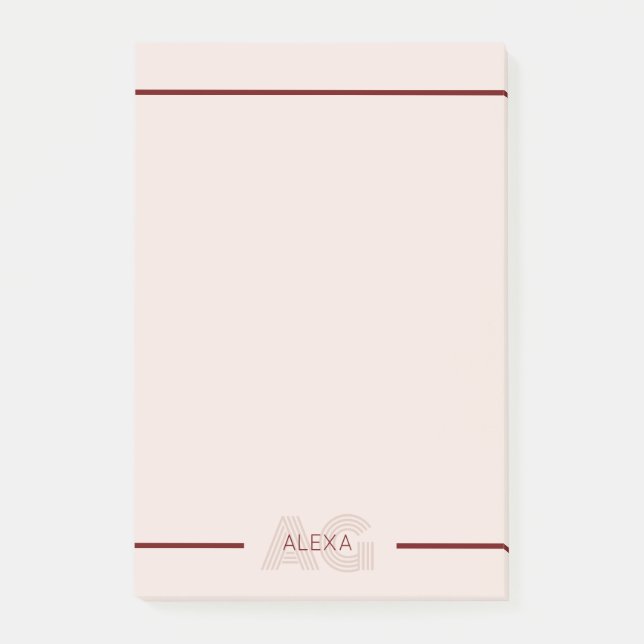 Modern Beige and Wine Monogram Post-it Notes (Front)