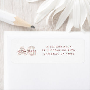 Modern Beige and Wine Monogram Return Address
