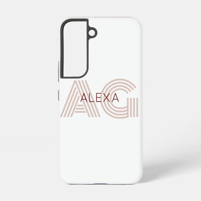Modern Beige and Wine Monogram Samsung Galaxy S22 Case (Back)