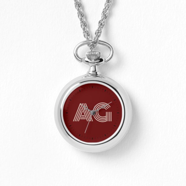 Modern Beige and Wine Monogram Watch (Front)