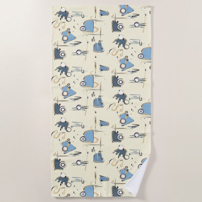 Modern Beige Beach Towel with Abstract Pattern (Front)