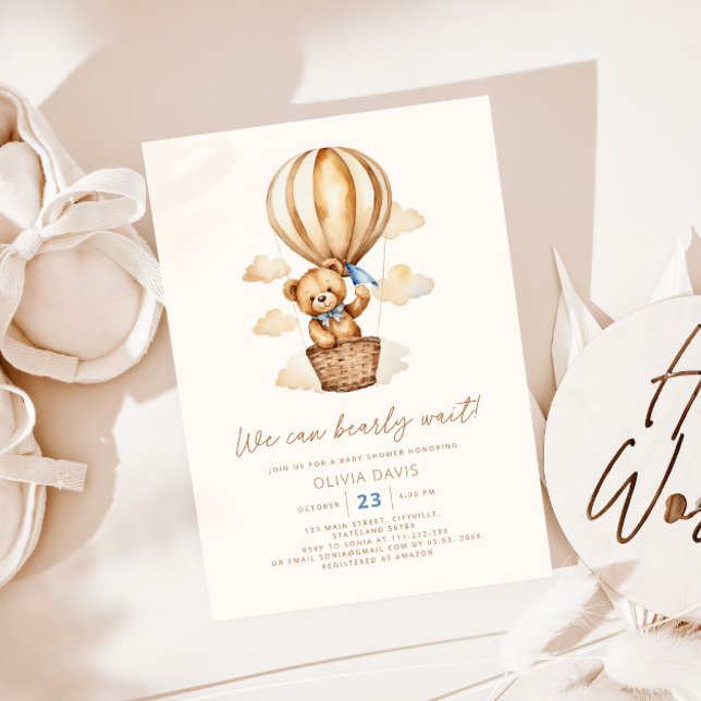 Modern Beige Bear Boy Baby Shower Invitation (Creator Uploaded)