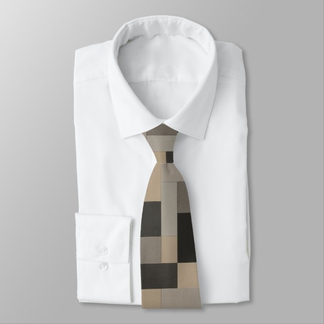 Modern Beige & Black Geometric Tie (Tied)