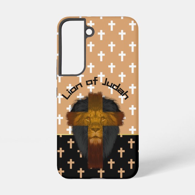 Modern Beige Black White Crosses Lion of Judah Samsung Galaxy S22 Case (Back)