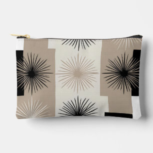 Modern Beige, Black White Starburst Minimalist Accessory Pouch