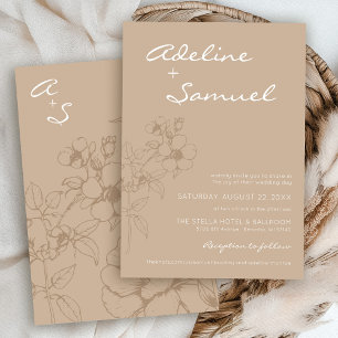 Modern Beige Boho Floral Simple Elegant Wedding Invitation
