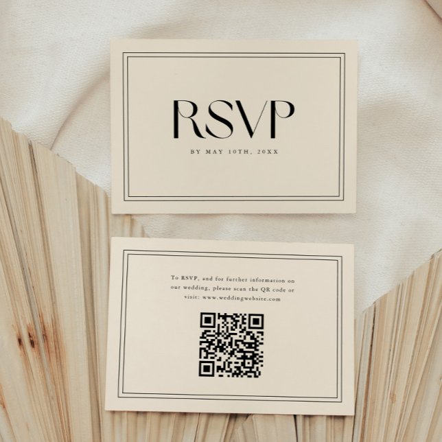 Modern Beige Bold Typography Wedding QR Code RSVP Card (Creator Uploaded)