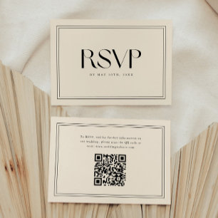 Modern Beige Bold Typography Wedding QR Code RSVP Card
