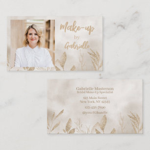 Modern Beige Botanical Boho Photo Script  Business Card