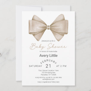 Modern Beige Bow Baby Shower Invitation