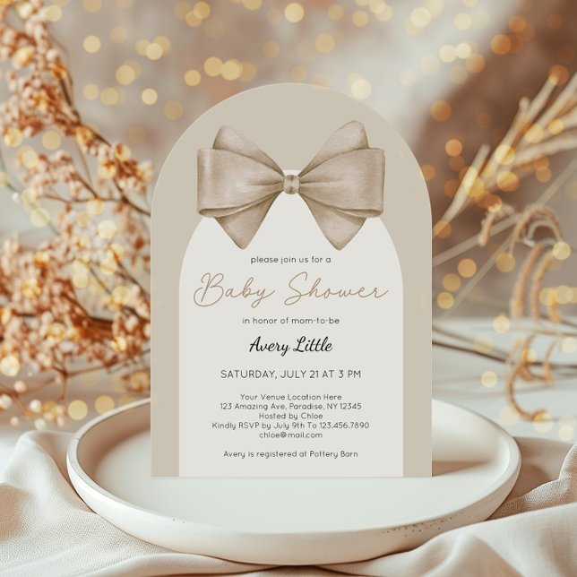 Modern Beige Bow Boho Baby Shower Invitation (Creator Uploaded)