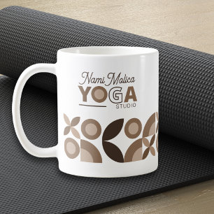 Modern Beige Brown Geometric Pattern Yoga Studio  Coffee Mug