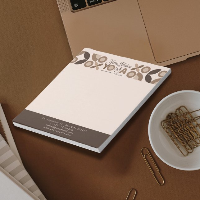 Modern Beige Brown Geometric Pattern Yoga Studio Notepad (Creator Uploaded)