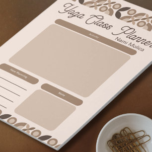 Modern Beige Brown Pattern Yoga Class Planner Notepad