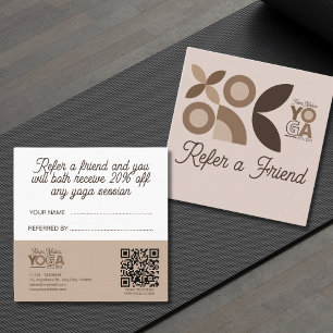 Modern Beige Brown Pattern Yoga Studio  Referral Card