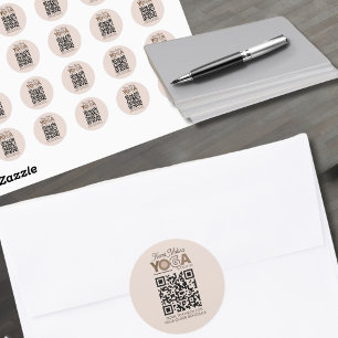 Modern Beige Brown With QR Yoga Studio Sticker
