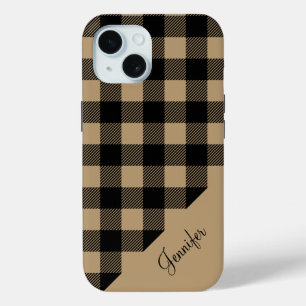 Modern Beige Buffalo Plaid Check Pattern  iPhone 15 Case