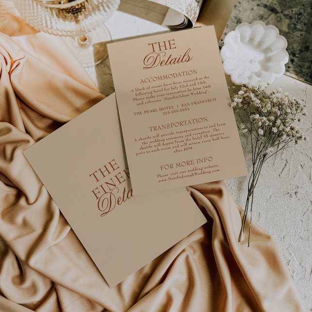 Modern Beige Burnt Orange Boho Wedding Details Enclosure Card (Creator Uploaded)