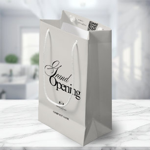 Modern Beige Business Logo Calligraphy QR Code  Small Gift Bag