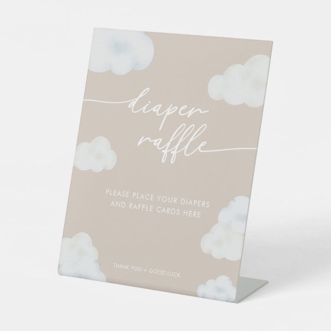 Modern Beige Cloud Baby Shower Diaper Raffle Sign (Front)