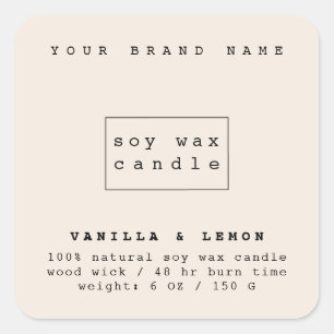 Modern beige cosmetics packaging candle  square sticker