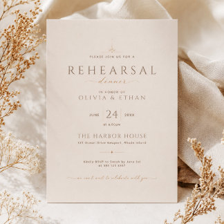 Modern Beige Editorial  Wedding Rehearsal Dinner Invitation