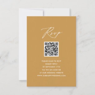 Modern Beige Elegant Script QR Wedding RSVP Card