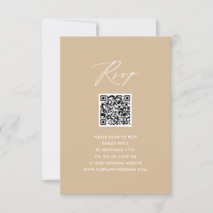 Modern Beige Elegant Script Simple QR Wedding RSVP Card