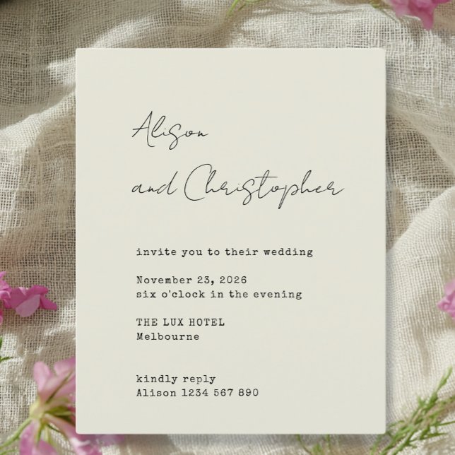 Modern Beige Elegant Script Wedding Invitation (Creator Uploaded)