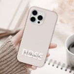 Modern Beige Feminine Script Custom Name iPhone 15 Pro Max Case<br><div class="desc">Modern Beige Feminine Script Custom Name iPhone Case. Easily personalise this modern elegant phone case with your custom monogram and name.</div>