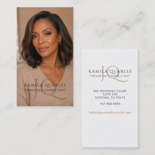 Modern Beige Financial Consultant Monogram Photo Business Card