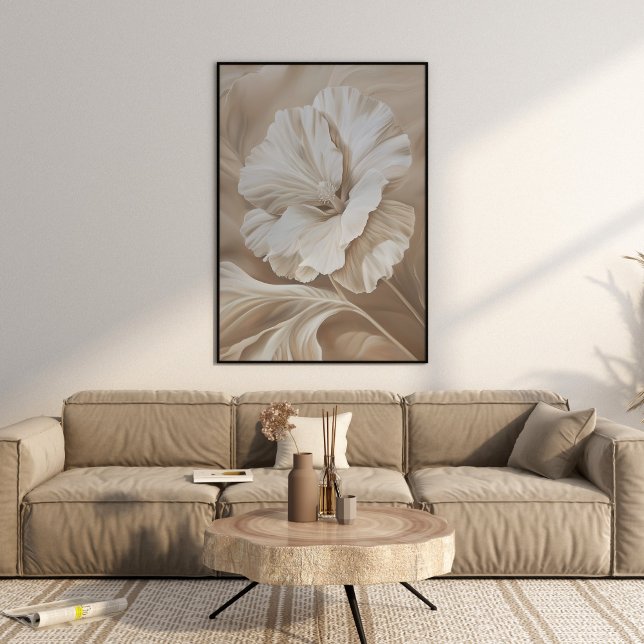 Modern Beige Flower Aesthetic Wall Art (Modern Beige Flower Aesthetic Wall Art in a beautiful neutral beige boho luxe living room.)